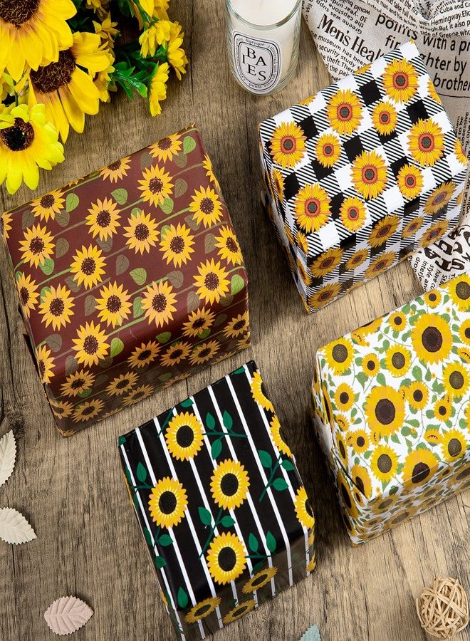 Whaline 12 Sheet Sunflower Wrapping Paper 4 Designs Summer Floral Wrapping Paper Plaids Stripe Sunflower Art Paper for Spring Summer Holiday Birthday Gift Wrap DIY Craft Decoration, 19.7 x 27.6 Inch - Image 4